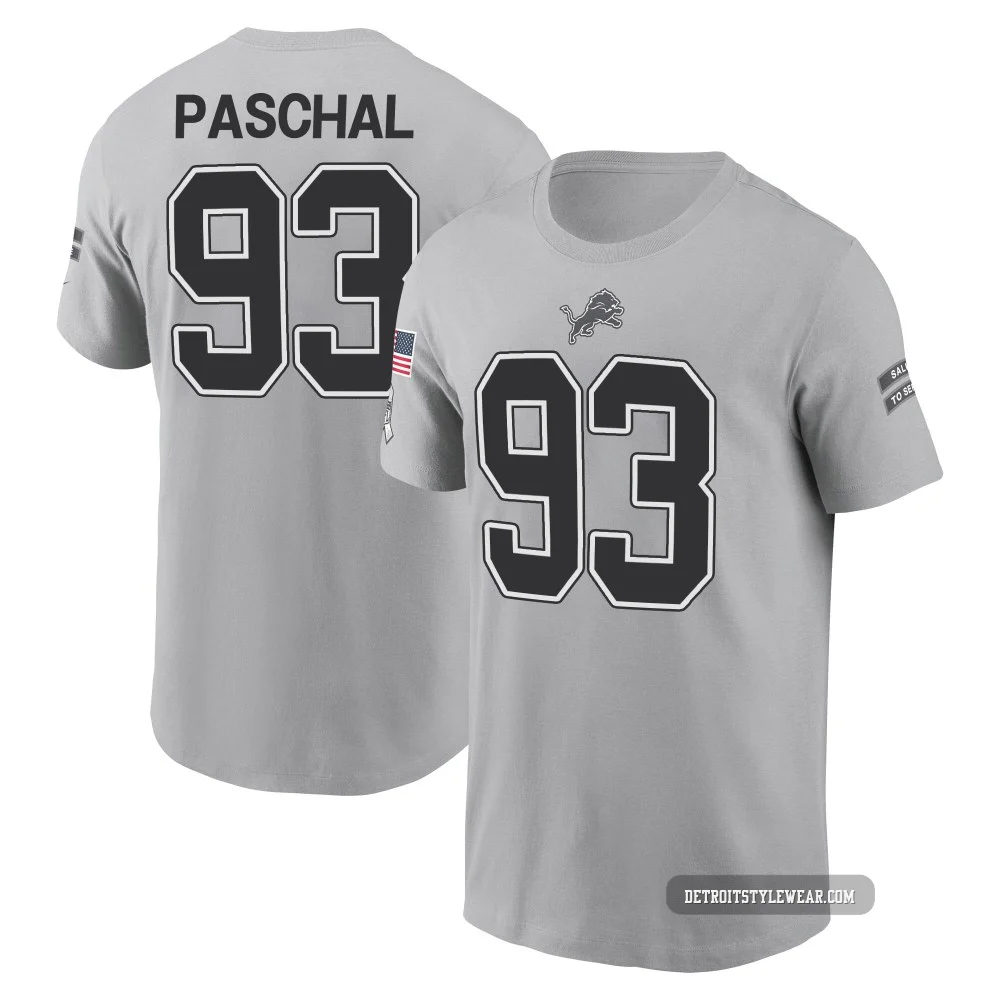 Josh Paschal Detroit Lions ＃93 Youth Gray 2024 Salute to Service Name & Number T-Shirt