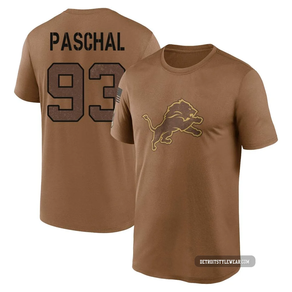 Josh Paschal Detroit Lions Legend ＃93 Men's Brown 2023 Salute To Service Performance T-Shirt