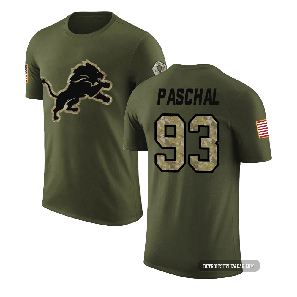 Josh Paschal Detroit Lions Legend ＃93 Men's Olive Salute to Service T-Shirt