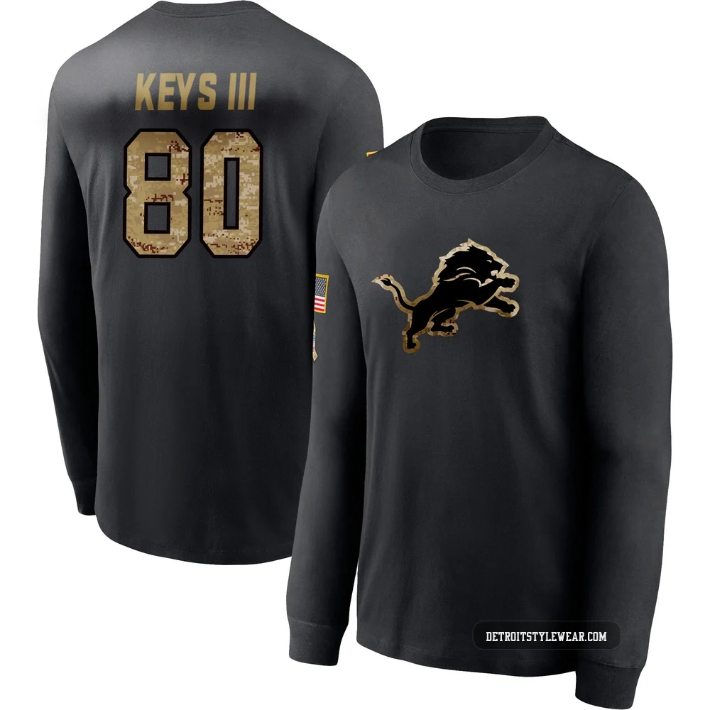 Lawrence Keys III Detroit Lions ＃80 Men's Black 2020 Salute To Service Sideline Performance Long Sleeve T-Shirt