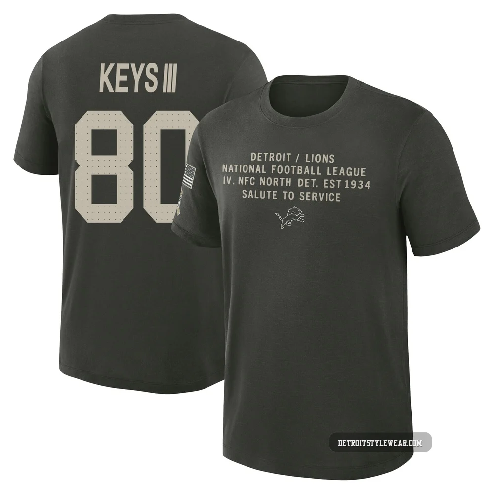 Lawrence Keys III Detroit Lions ＃80 Men's Dark/Green 2025 Salute to Service Sideline Slub T-Shirt