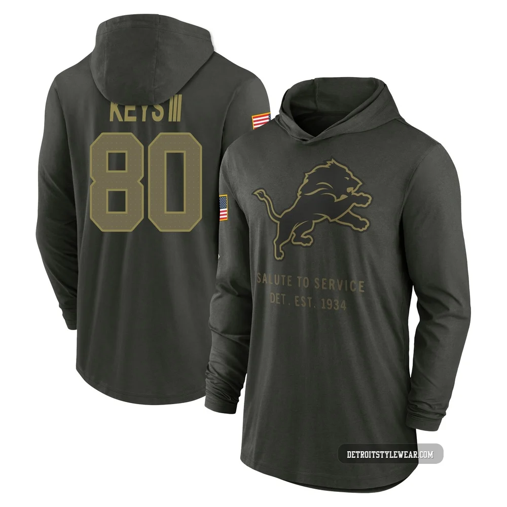 Lawrence Keys III Detroit Lions ＃80 Men's Forest/Green 2025 Salute to Service Sideline Lightweight Hooded Pullover Long Sleeve T