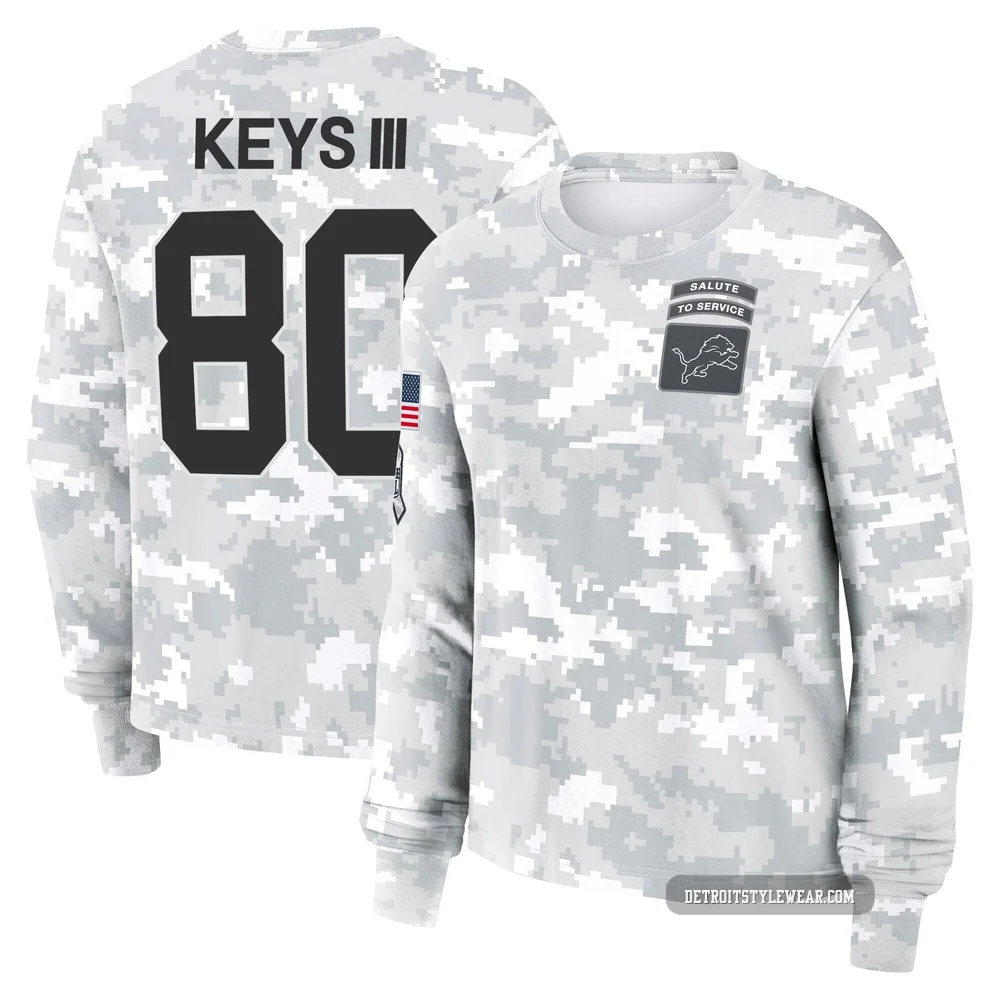 Lawrence Keys III Detroit Lions ＃80 Women's Arctic Camo 2024 Salute to Service Long Sleeve T-Shirt