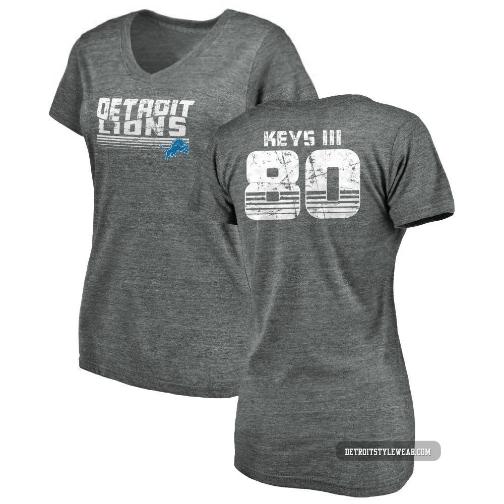 Lawrence Keys III Detroit Lions ＃80 Women's Gray Pro Line by Retro Tri-Blend V-Neck T-Shirt - Heathered