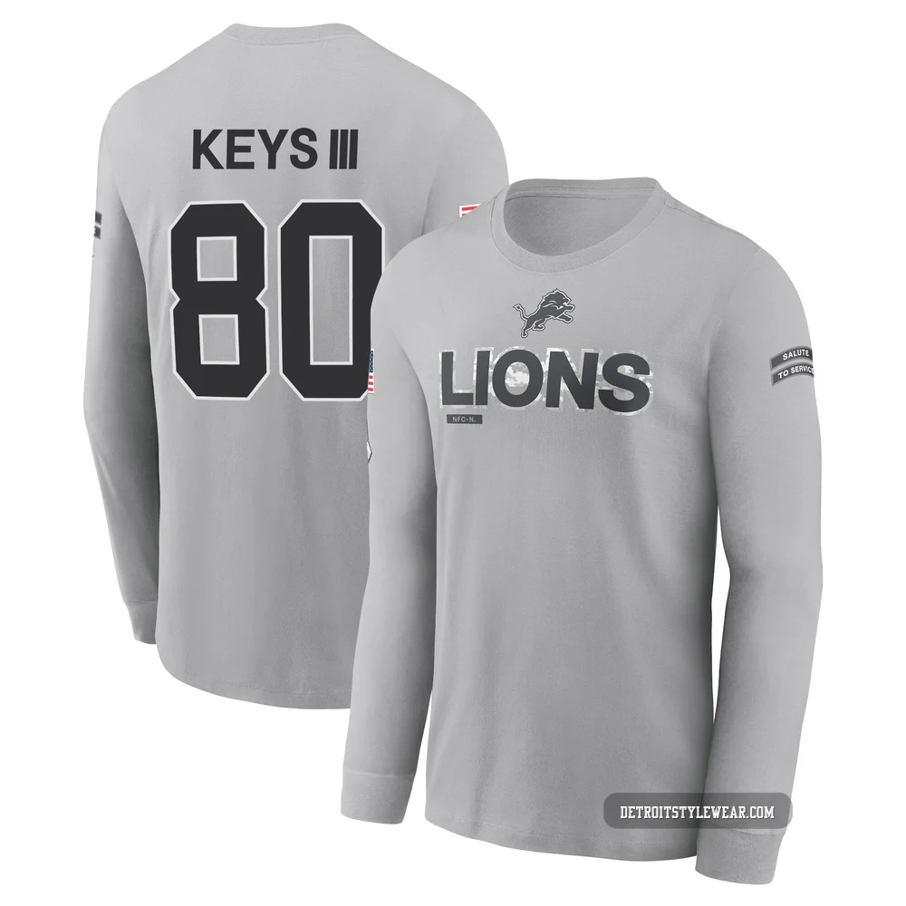 Lawrence Keys III Detroit Lions ＃80 Youth Gray 2024 Salute to Service Long Sleeve T-Shirt