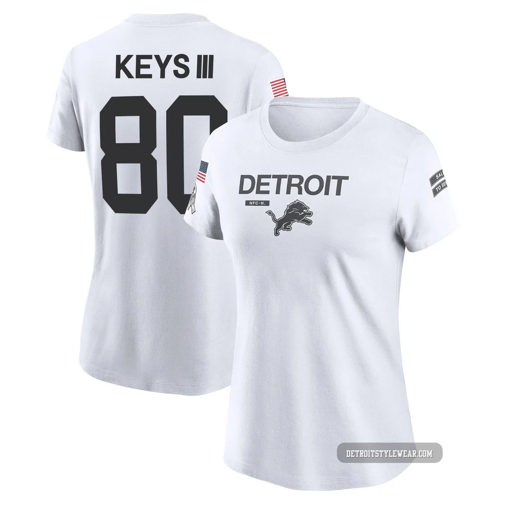 Lawrence Keys III Detroit Lions Legend ＃80 Women's White 2024 Salute to Service Performance T-Shirt