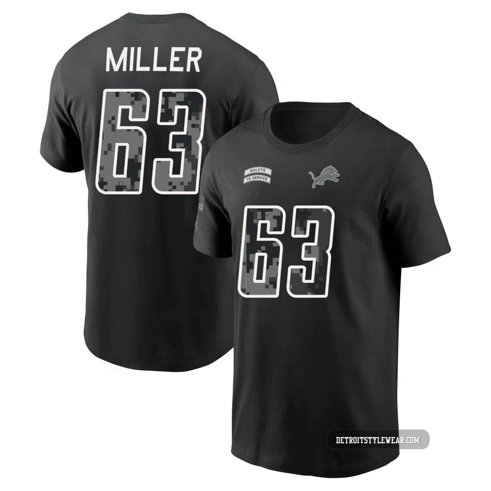 Mason Miller Detroit Lions ＃63 Men's Black 2026 Salute to Service Name & Number T-Shirt