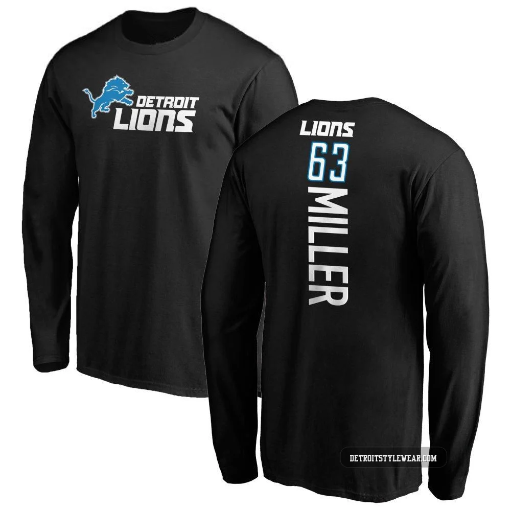 Mason Miller Detroit Lions ＃63 Men's Black Pro Line Backer Long Sleeve T-Shirt -