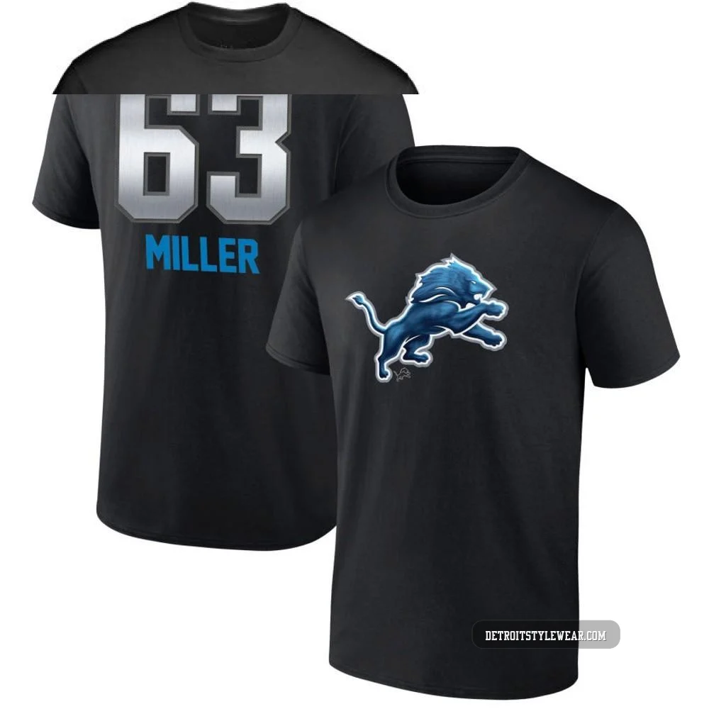 Mason Miller Detroit Lions ＃63 Men's Black Pro Line by Midnight Mascot T-Shirt -