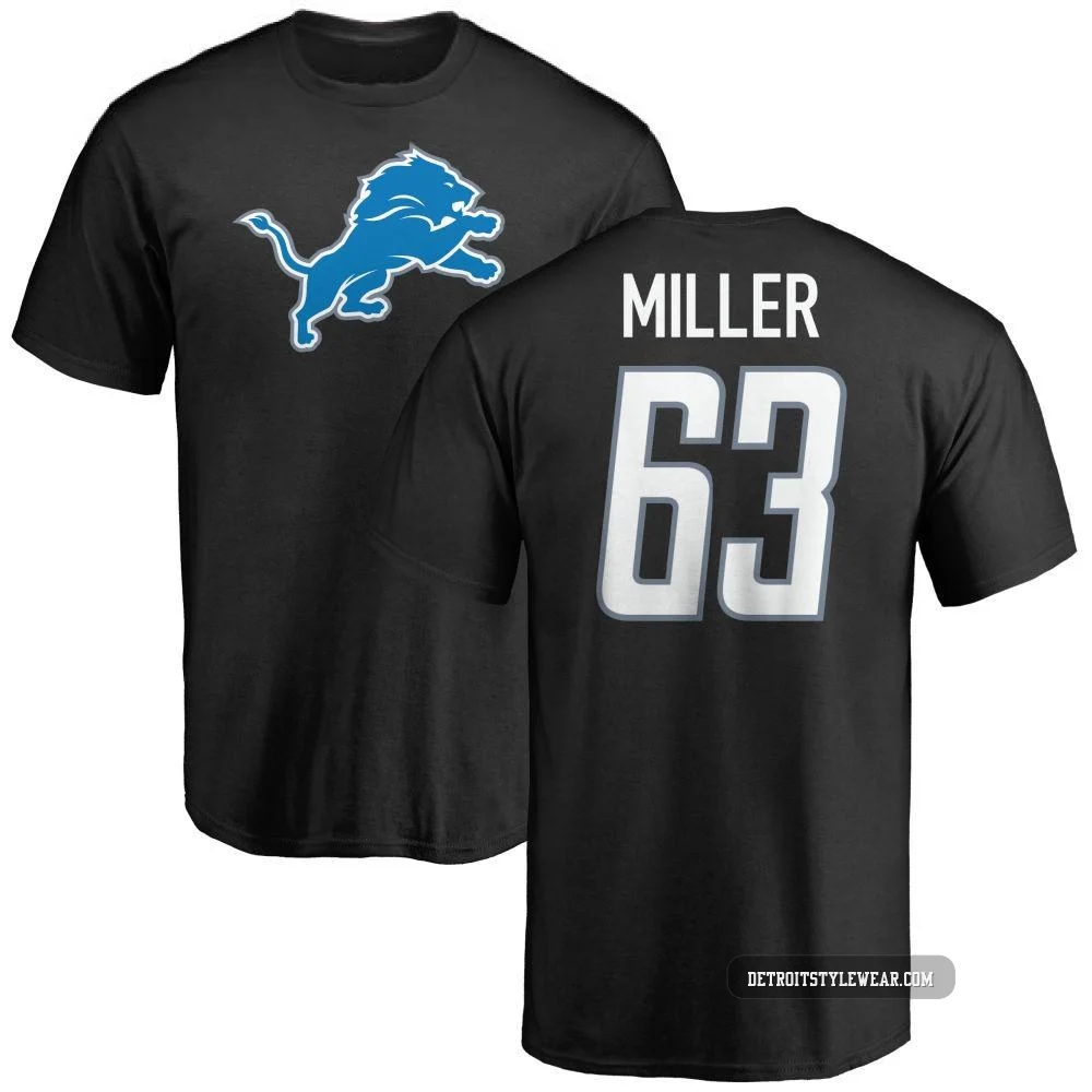 Mason Miller Detroit Lions ＃63 Men's Black Pro Line Name & Number Logo T-Shirt -
