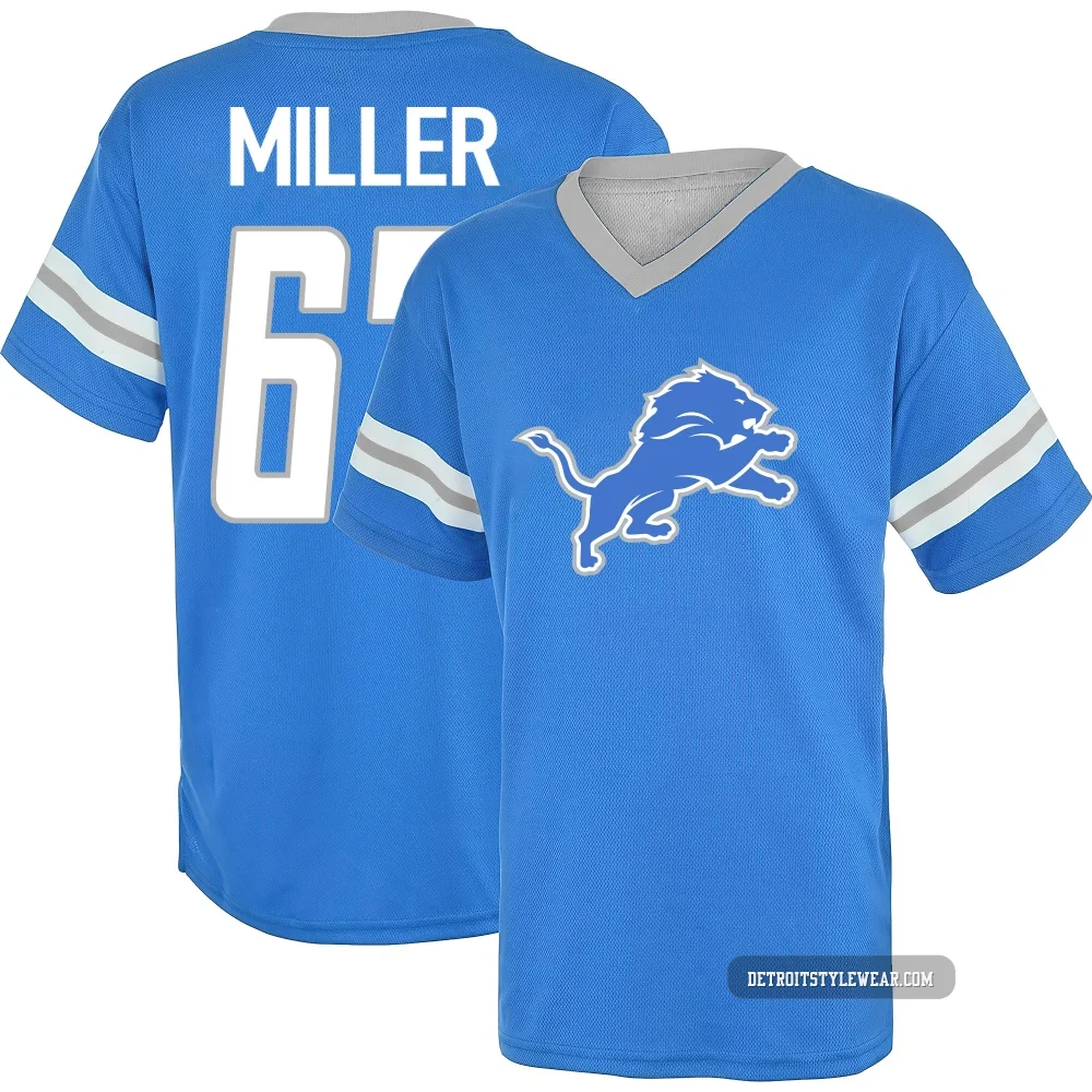 Mason Miller Detroit Lions ＃63 Men's Blue Los Name & Number Game Day V-Neck T-Shirt