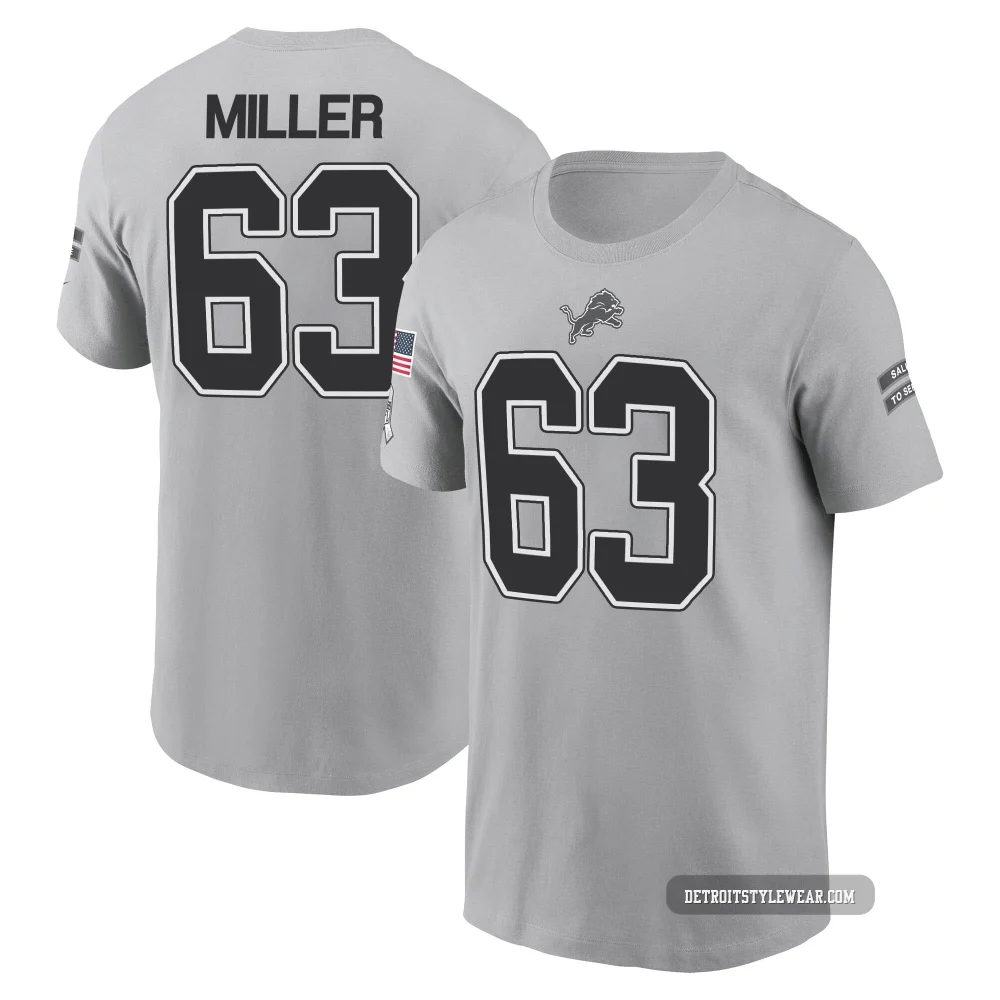 Mason Miller Detroit Lions ＃63 Men's Gray 2024 Salute to Service Name & Number T-Shirt