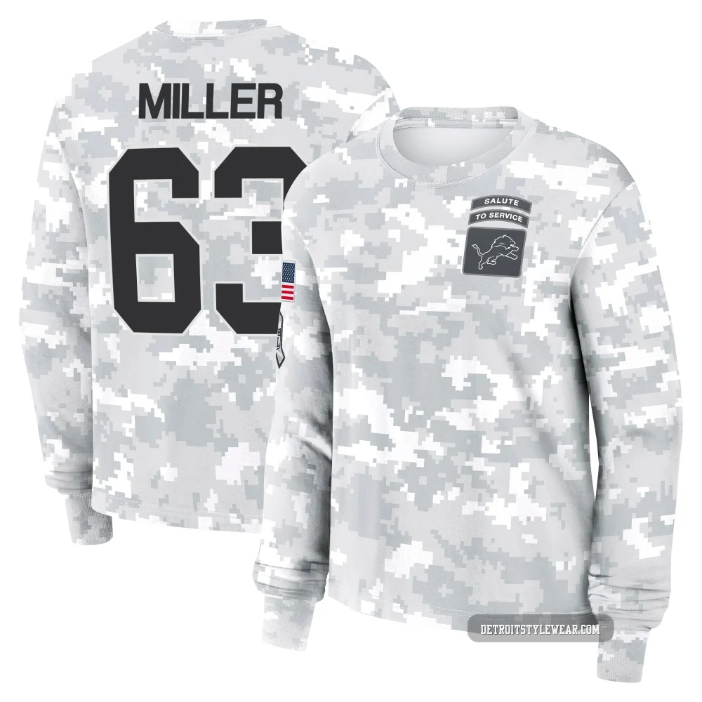 Mason Miller Detroit Lions ＃63 Women's Arctic Camo 2024 Salute to Service Long Sleeve T-Shirt