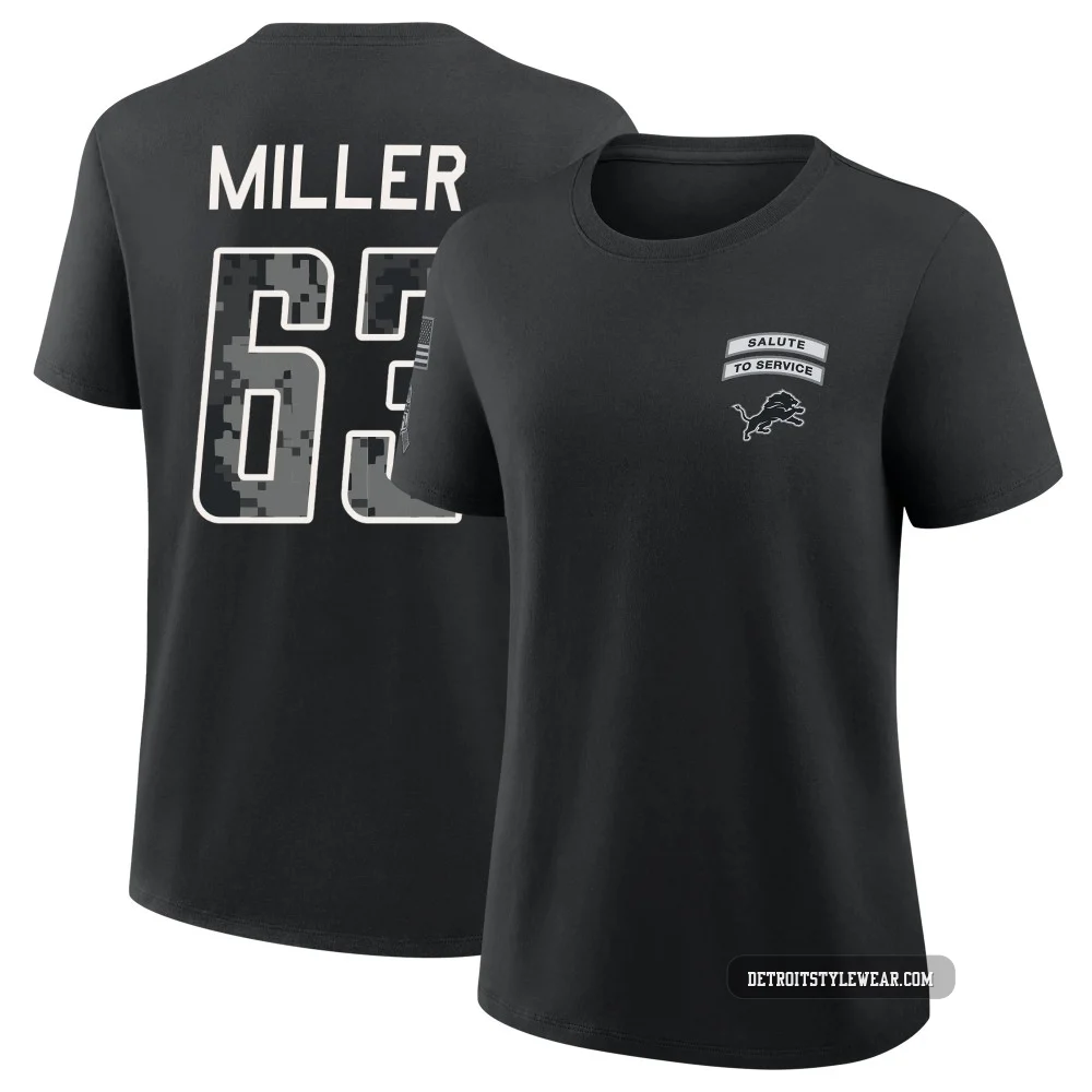 Mason Miller Detroit Lions ＃63 Women's Black 2026 Salute to Service T-Shirt