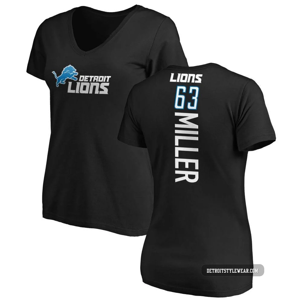 Mason Miller Detroit Lions ＃63 Women's Black Pro Line Backer Slim Fit T-Shirt -