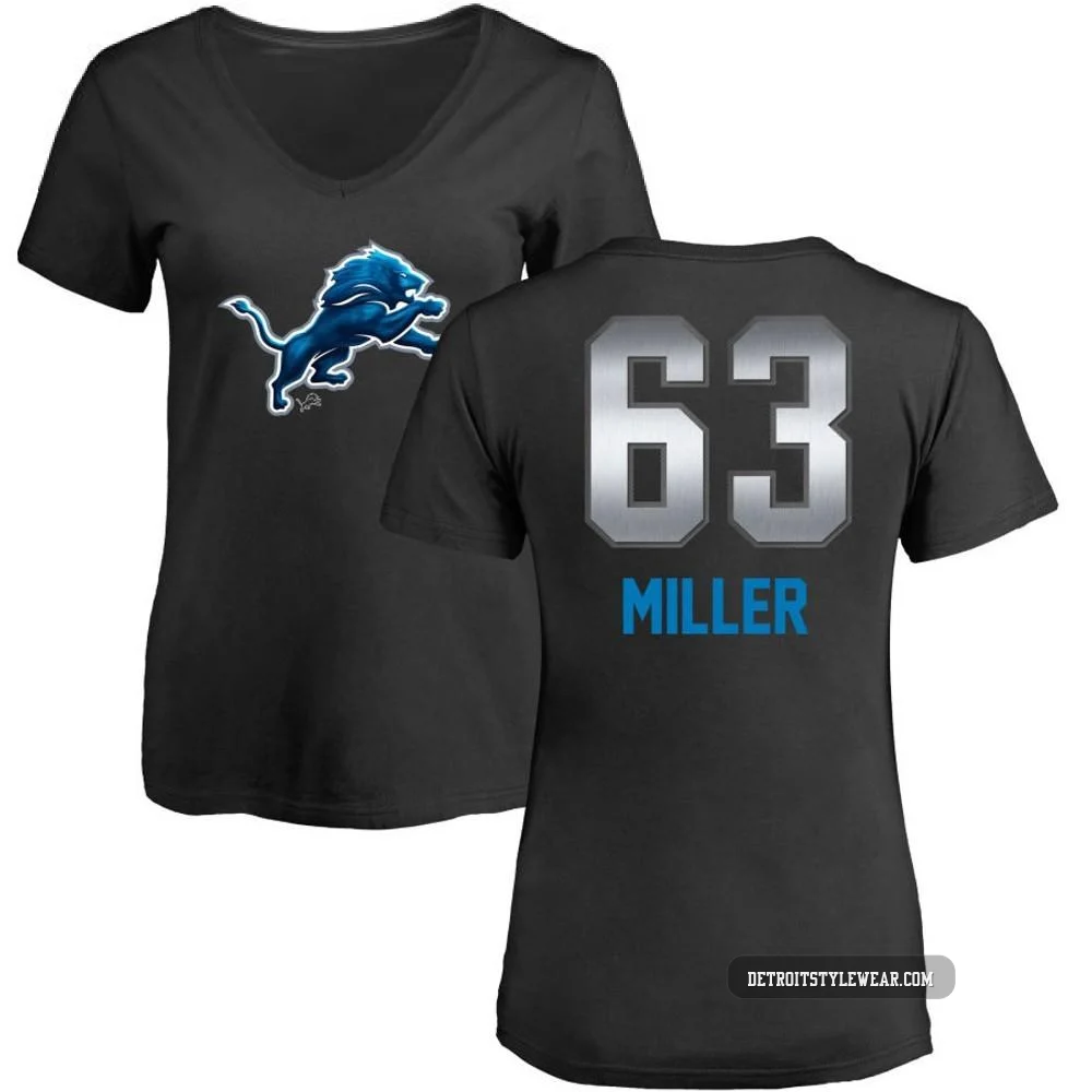 Mason Miller Detroit Lions ＃63 Women's Black Pro Line by Midnight Mascot T-Shirt -