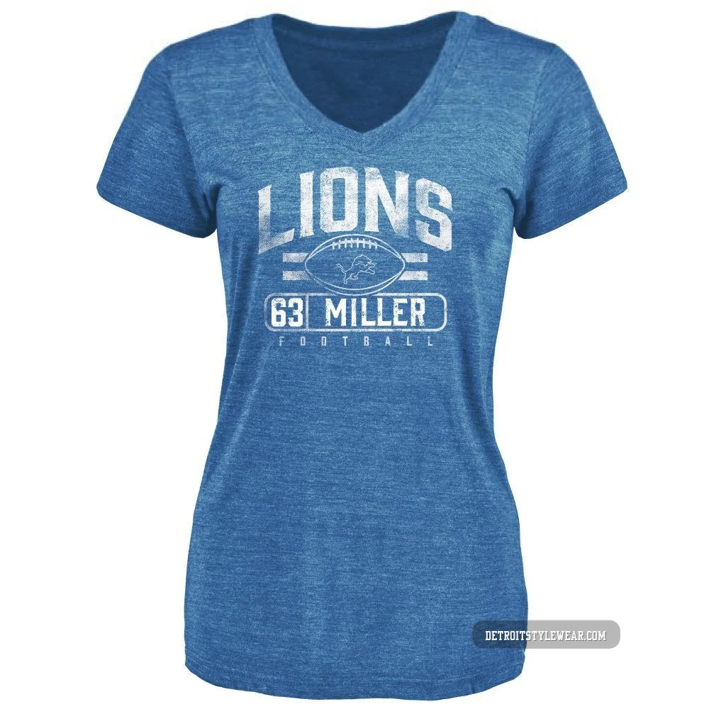 Mason Miller Detroit Lions ＃63 Women's Blue Pro Line by Flanker Tri-Blend T-Shirt -