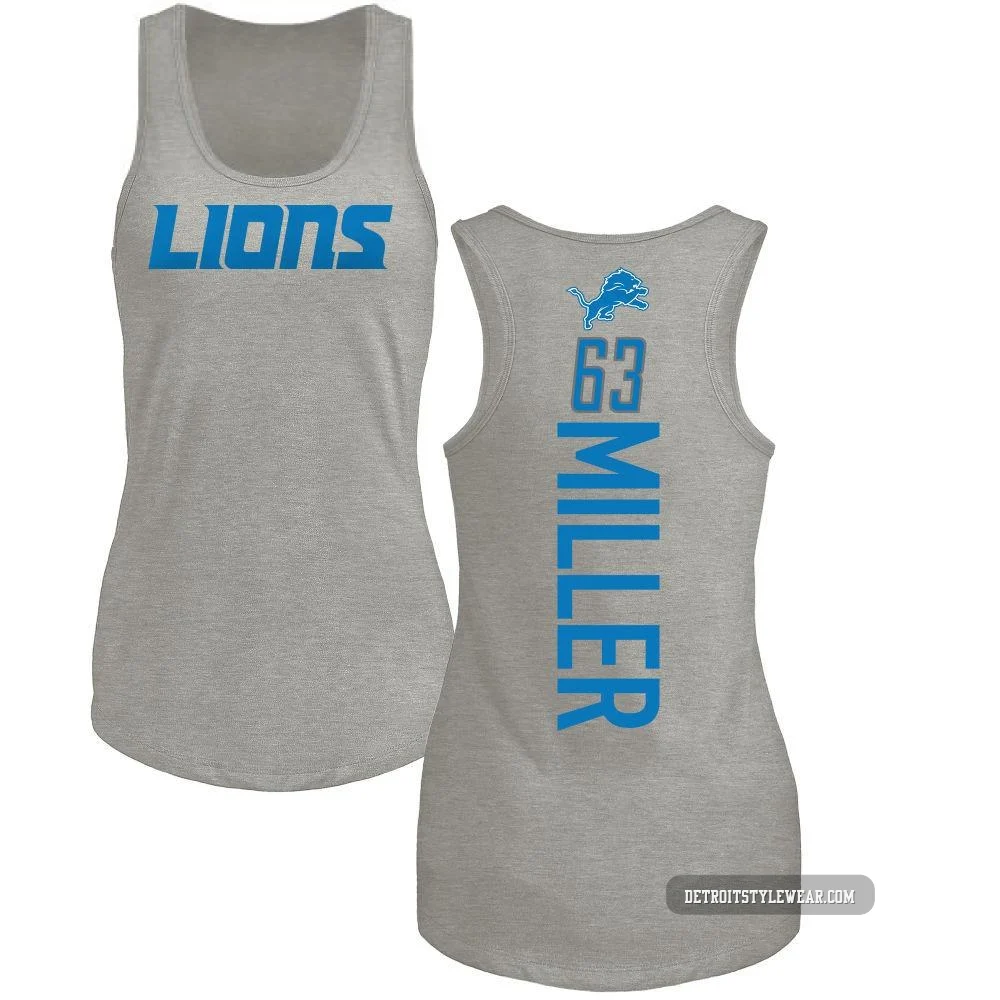 Mason Miller Detroit Lions ＃63 Women's Pro Line by Backer Tri-Blend Tank Top - Ash
