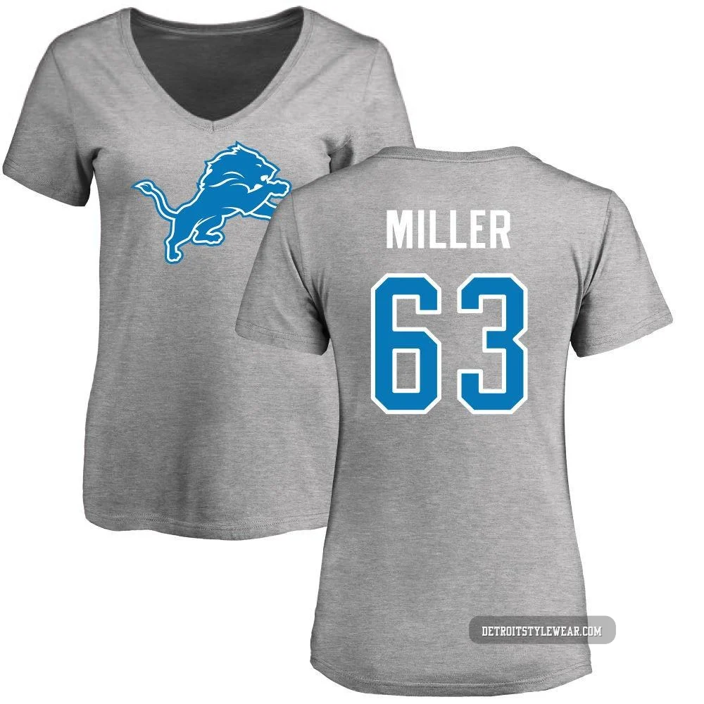 Mason Miller Detroit Lions ＃63 Women's Pro Line Name & Number Logo Slim Fit T-Shirt - Ash
