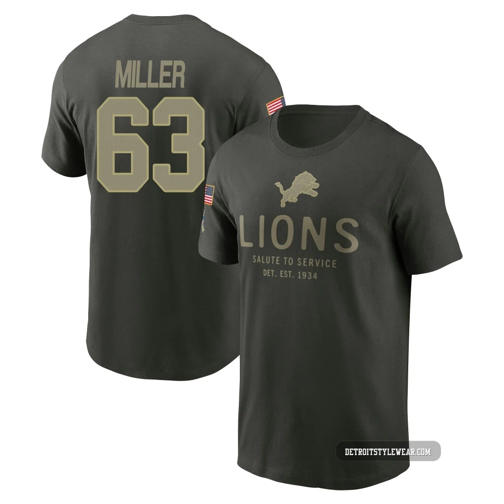Mason Miller Detroit Lions ＃63 Youth Forest/Green 2025 Salute to Service Sideline Primary Edge T-Shirt