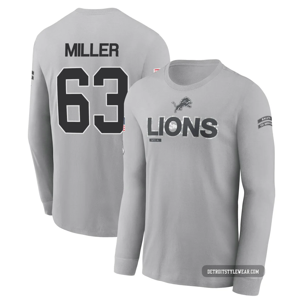 Mason Miller Detroit Lions ＃63 Youth Gray 2024 Salute to Service Long Sleeve T-Shirt
