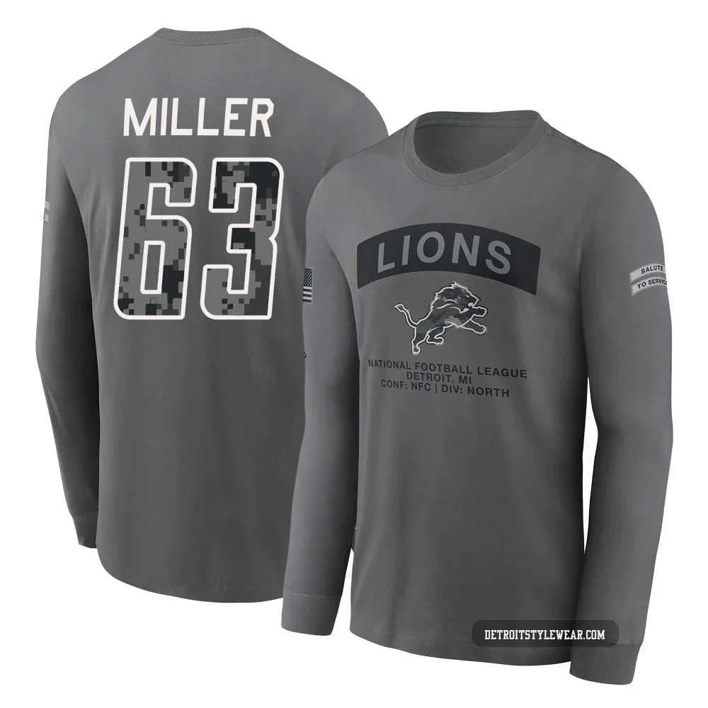 Mason Miller Detroit Lions ＃63 Youth Gray 2026 Salute to Service Long Sleeve T-Shirt