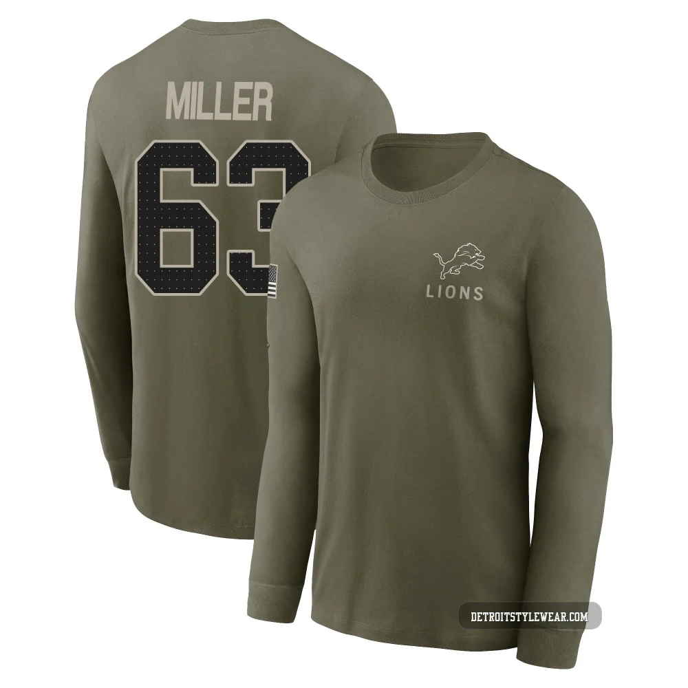 Mason Miller Detroit Lions ＃63 Youth Olive 2025 Salute to Service Sideline Long Sleeve T-Shirt