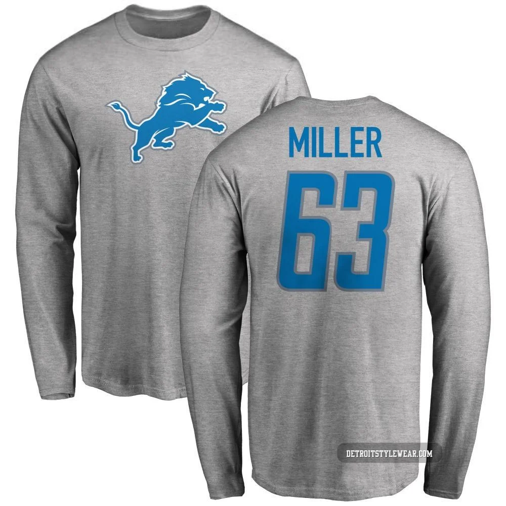 Mason Miller Detroit Lions ＃63 Youth Pro Line Name & Number Logo Long Sleeve T-Shirt - Ash