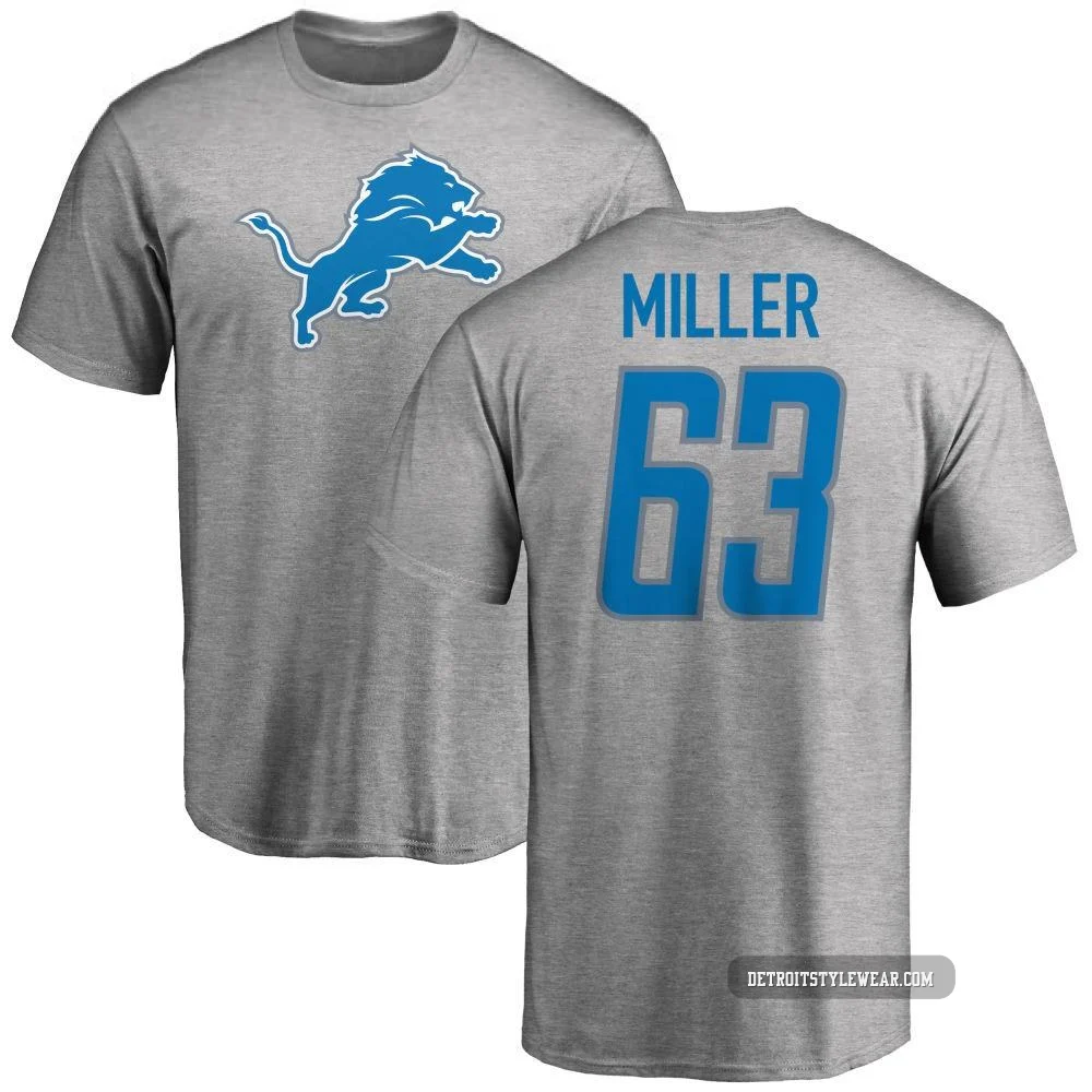 Mason Miller Detroit Lions ＃63 Youth Pro Line Name & Number Logo T-Shirt - Ash