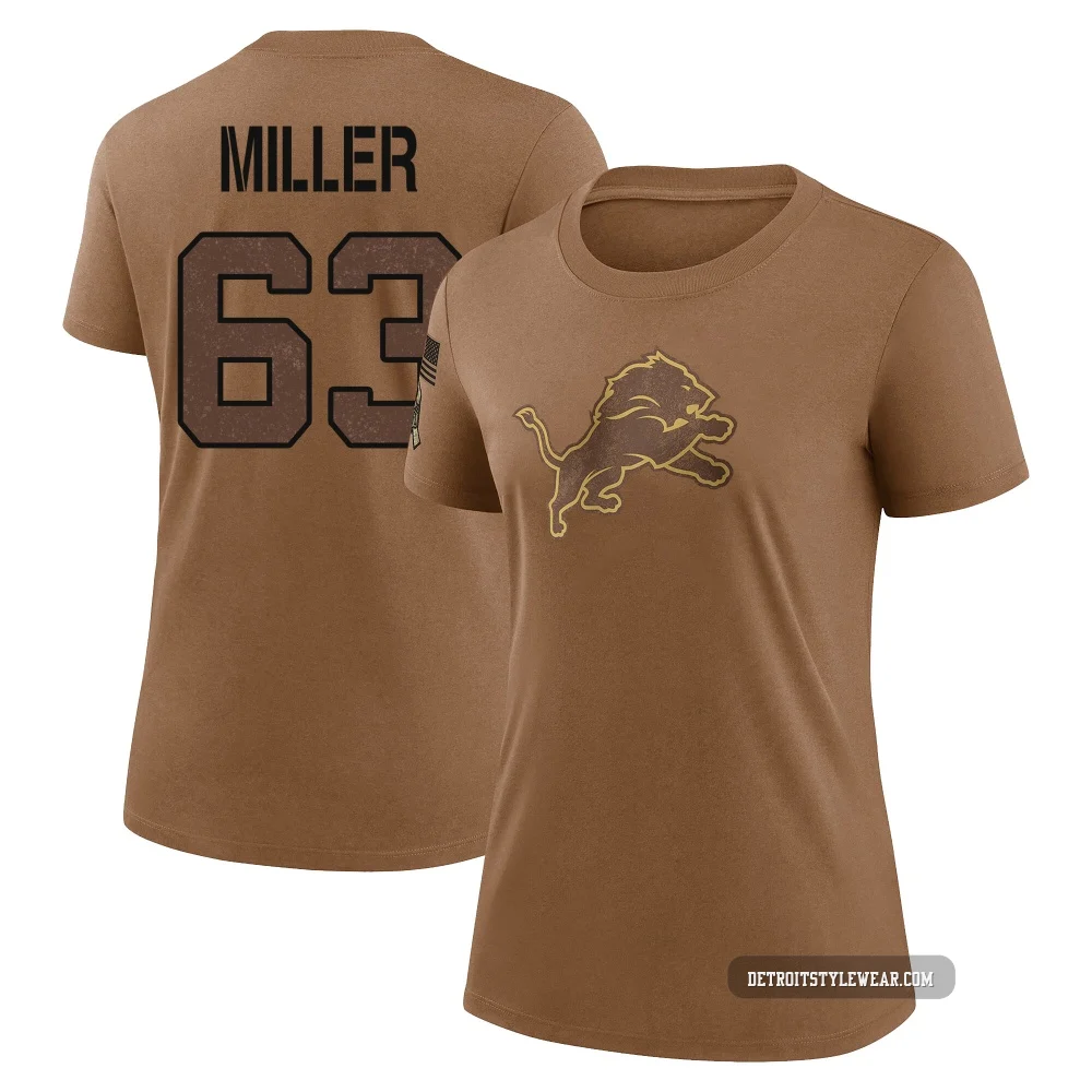 Mason Miller Detroit Lions Legend ＃63 Women's Brown 2023 Salute To Service Performance T-Shirt