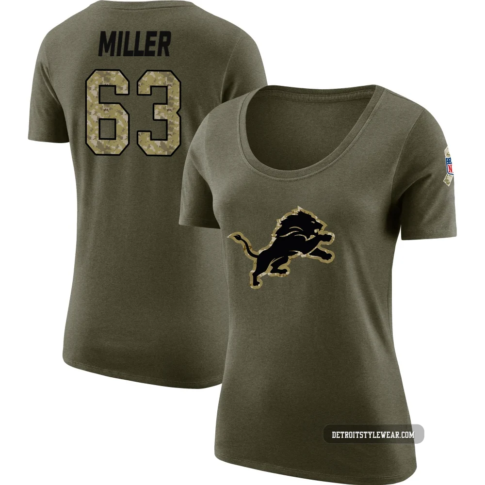 Mason Miller Detroit Lions Legend ＃63 Women's Olive Salute to Service Scoop Neck T-Shirt