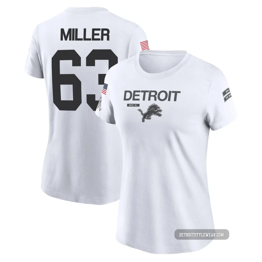 Mason Miller Detroit Lions Legend ＃63 Women's White 2024 Salute to Service Performance T-Shirt
