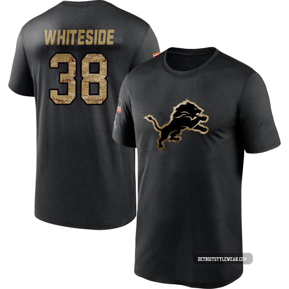 Nick Whiteside Detroit Lions ＃38 Men's Black 2020 Salute To Service Performance T-Shirt