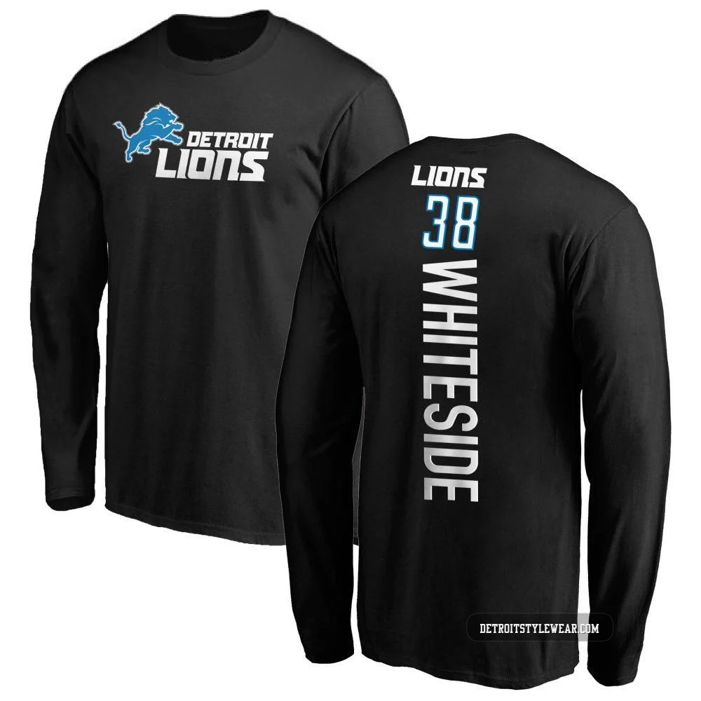 Nick Whiteside Detroit Lions ＃38 Men's Black Pro Line Backer Long Sleeve T-Shirt -