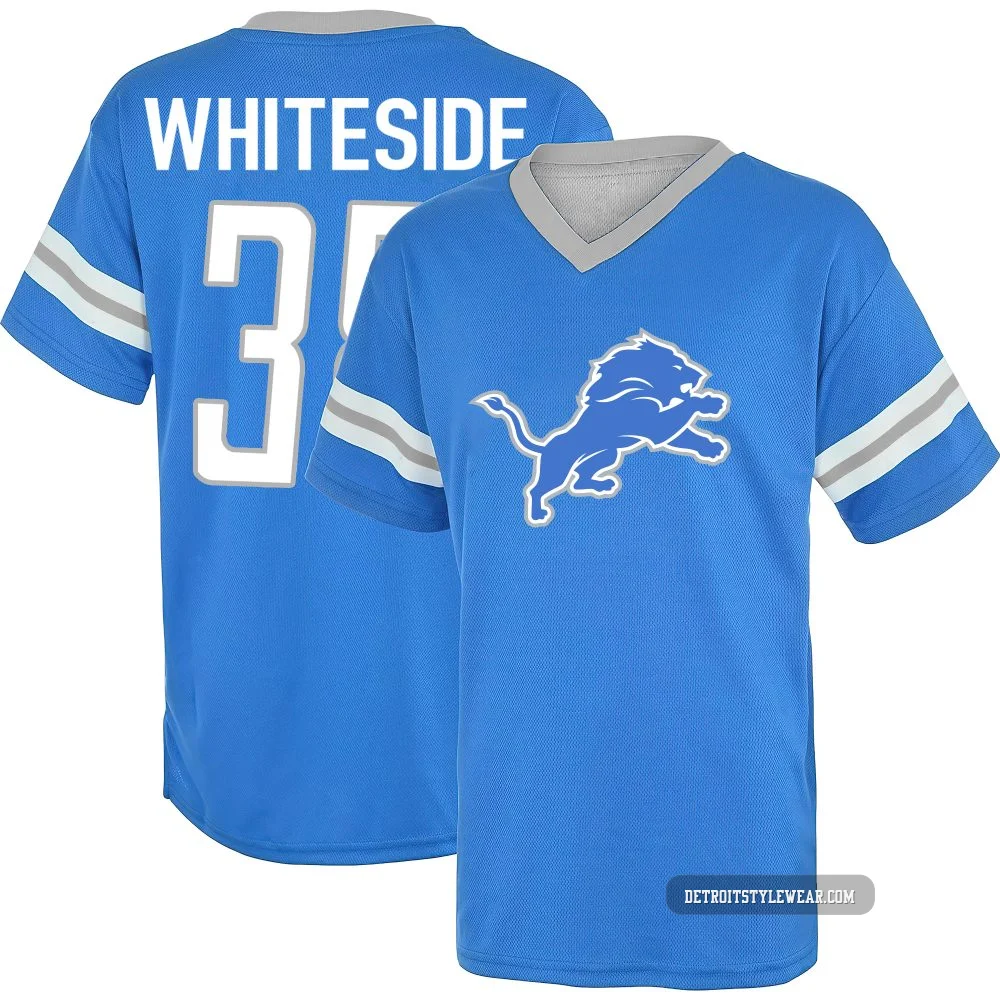Nick Whiteside Detroit Lions ＃38 Men's Blue Los Name & Number Game Day V-Neck T-Shirt