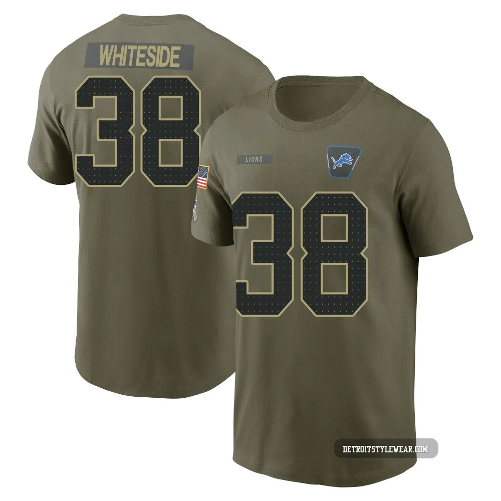 Nick Whiteside Detroit Lions ＃38 Men's Olive 2025 Salute to Service Name & Number T-Shirt