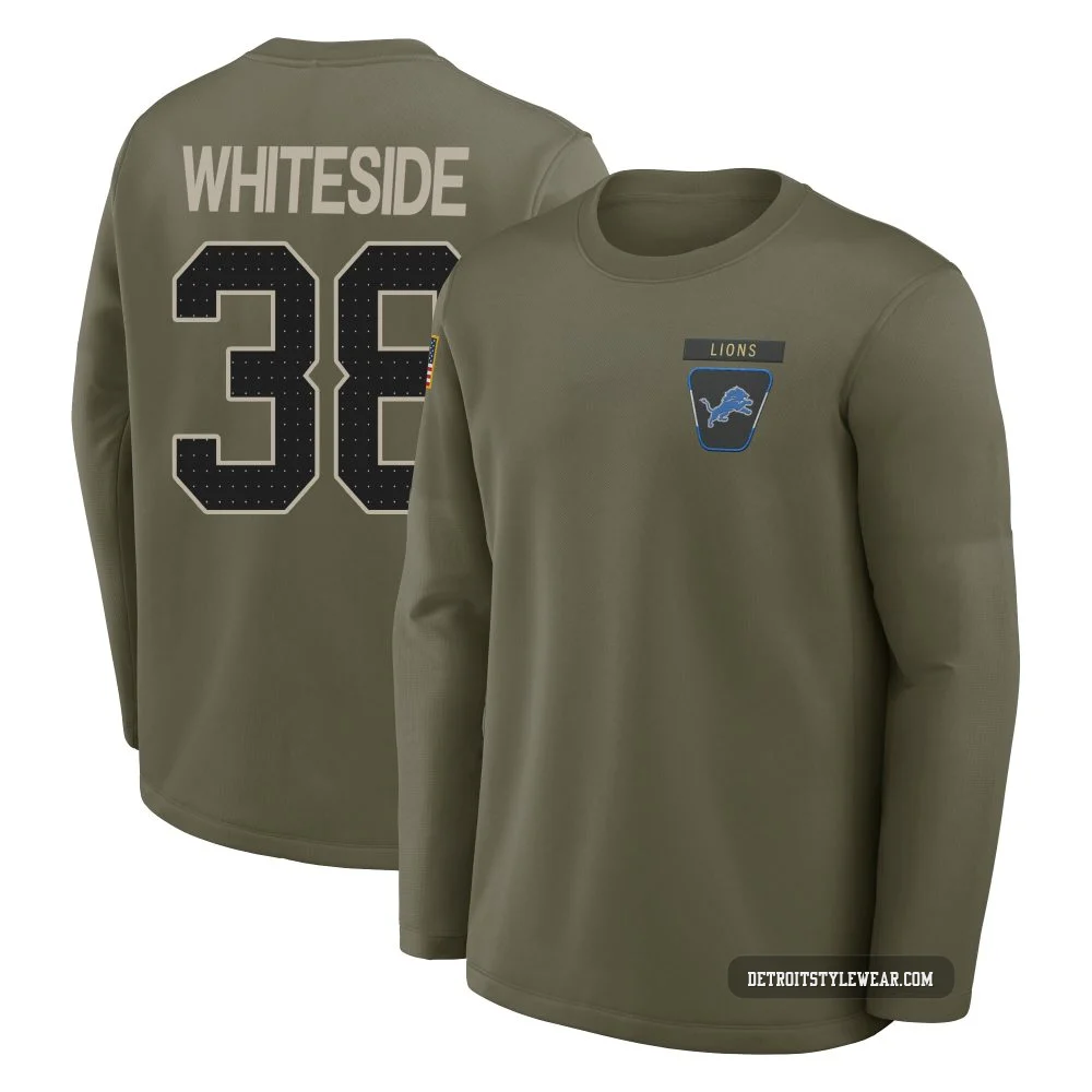 Nick Whiteside Detroit Lions ＃38 Men's Olive 2025 Salute to Service Sideline Coaches Long Sleeve T-Shirt