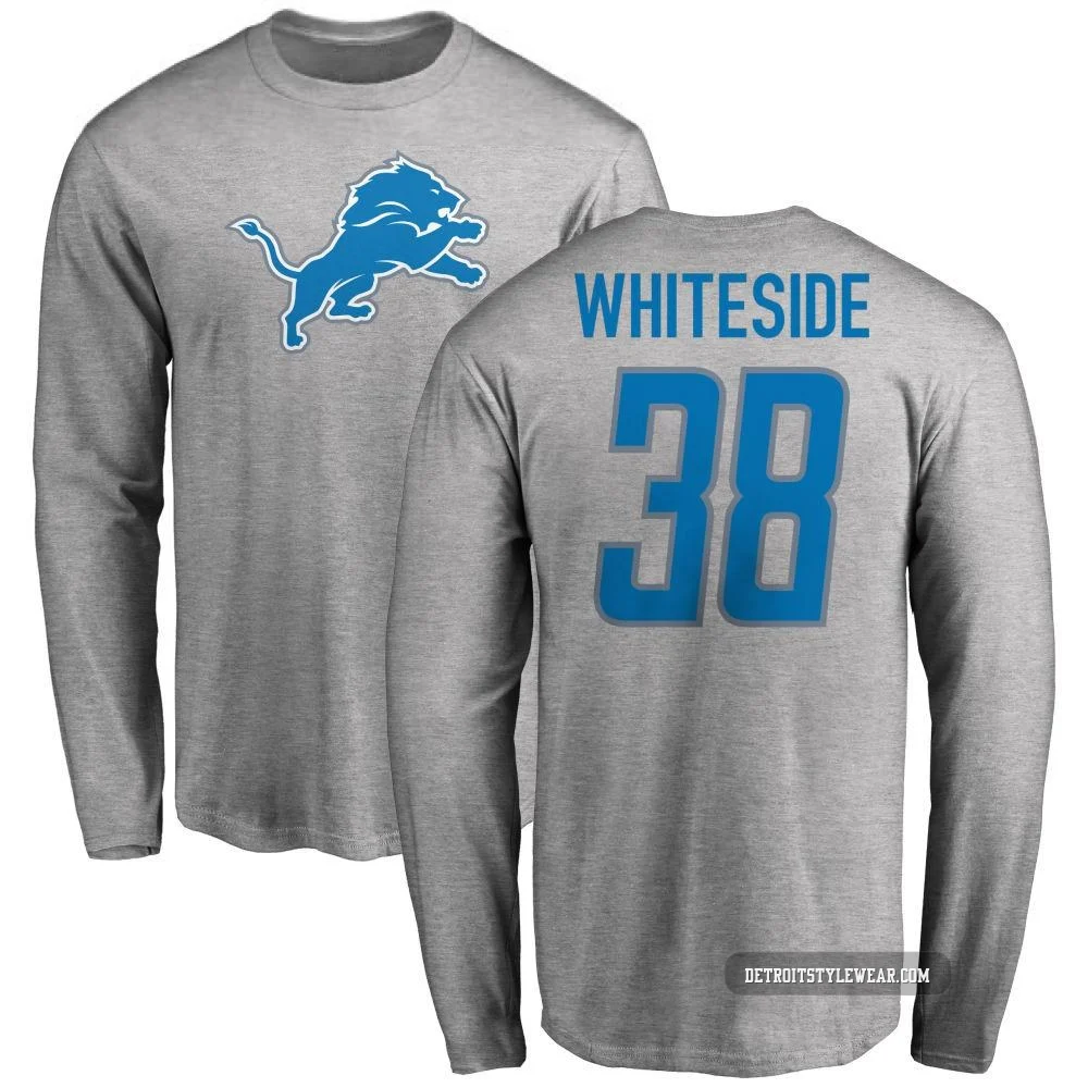 Nick Whiteside Detroit Lions ＃38 Men's Pro Line Name & Number Logo Long Sleeve T-Shirt - Ash