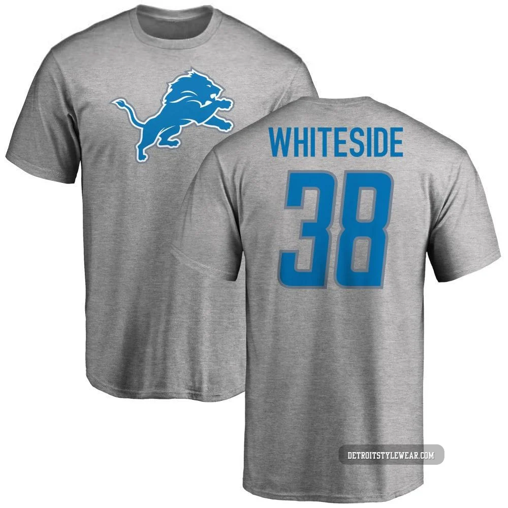 Nick Whiteside Detroit Lions ＃38 Men's Pro Line Name & Number Logo T-Shirt - Ash