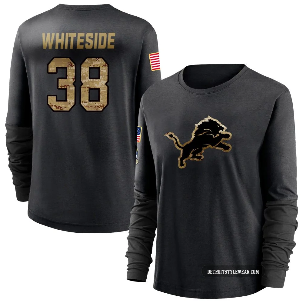 Nick Whiteside Detroit Lions ＃38 Women's Black 2020 Salute To Service Sideline Performance Long Sleeve T-Shirt