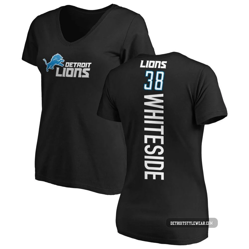 Nick Whiteside Detroit Lions ＃38 Women's Black Pro Line Backer Slim Fit T-Shirt -
