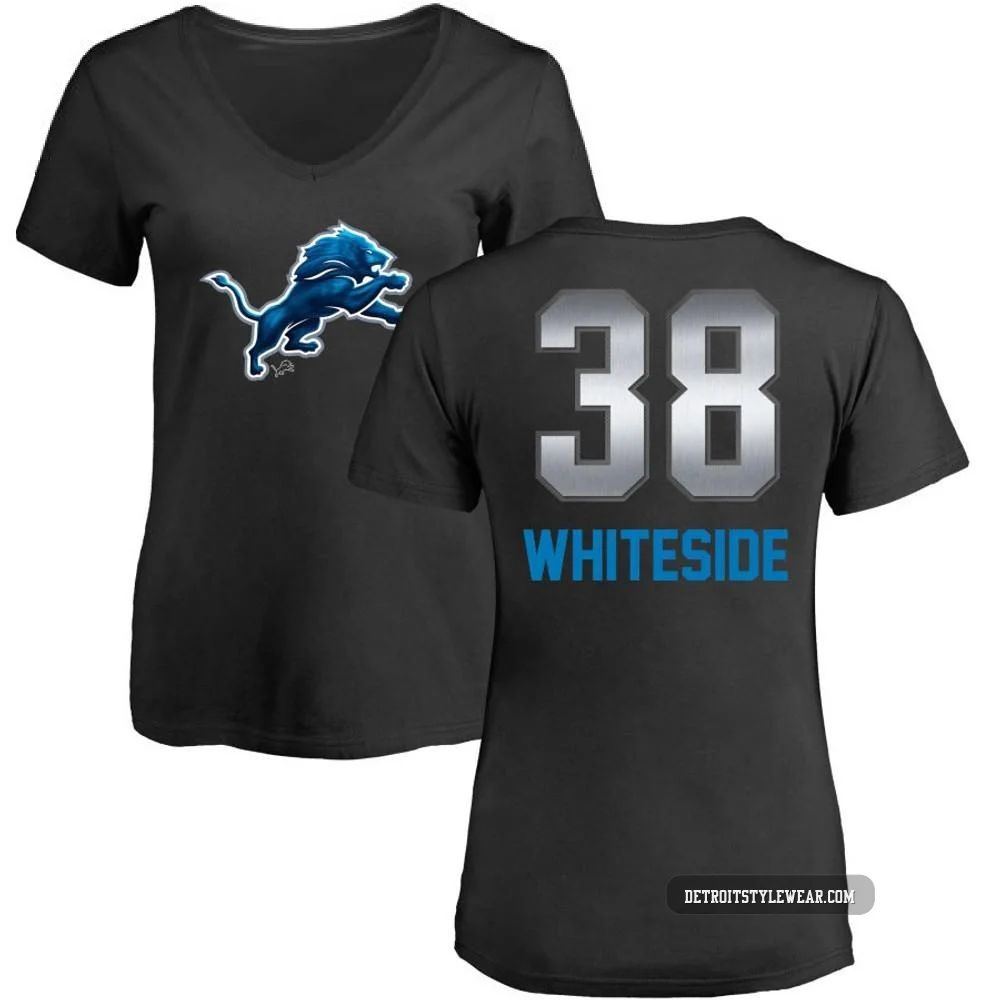 Nick Whiteside Detroit Lions ＃38 Women's Black Pro Line by Midnight Mascot T-Shirt -