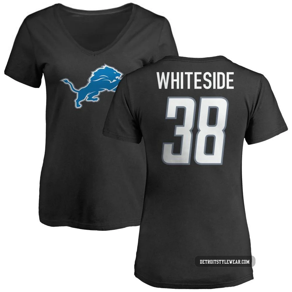 Nick Whiteside Detroit Lions ＃38 Women's Black Pro Line Name & Number Logo Slim Fit T-Shirt -
