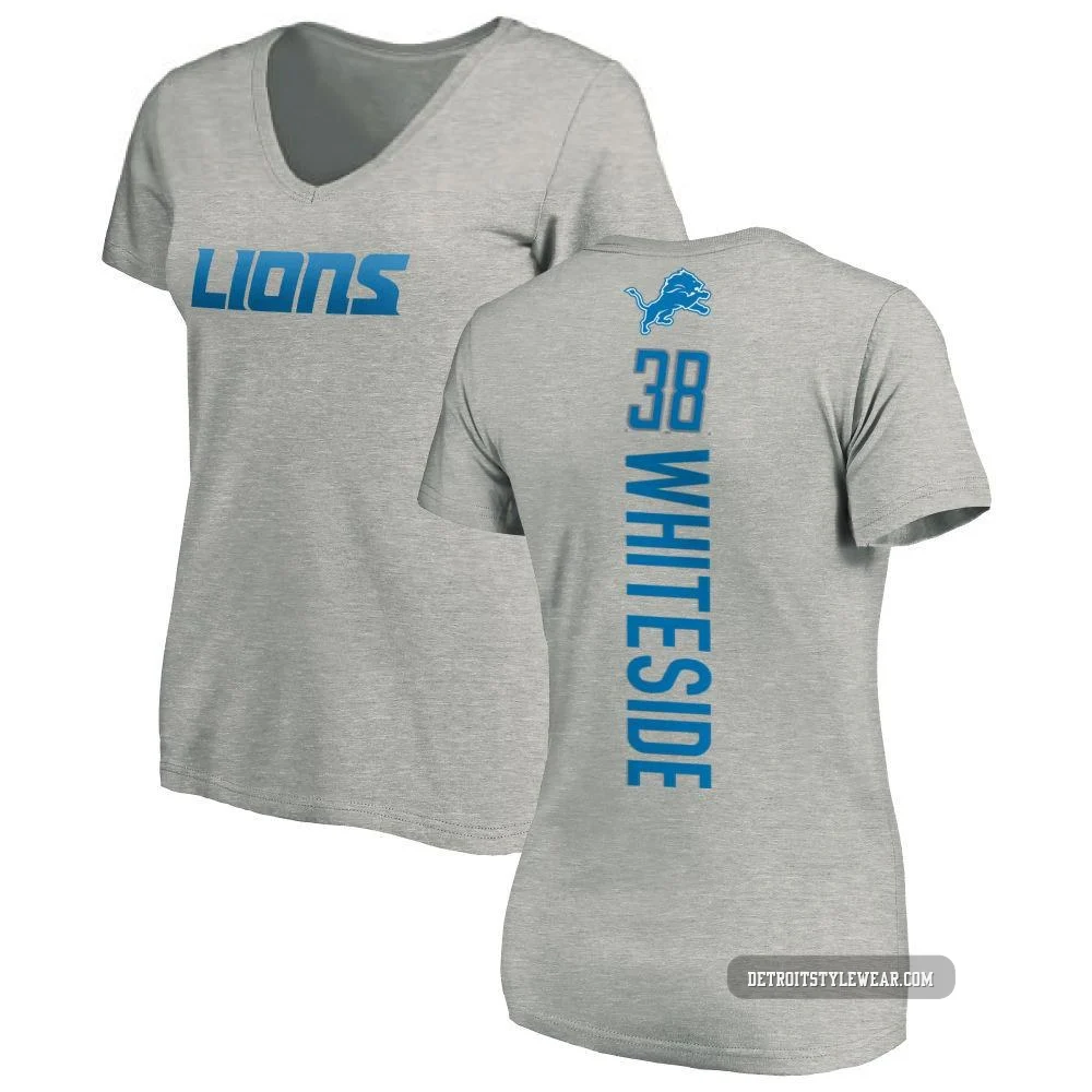 Nick Whiteside Detroit Lions ＃38 Women's Pro Line Backer V-Neck T-Shirt - Ash