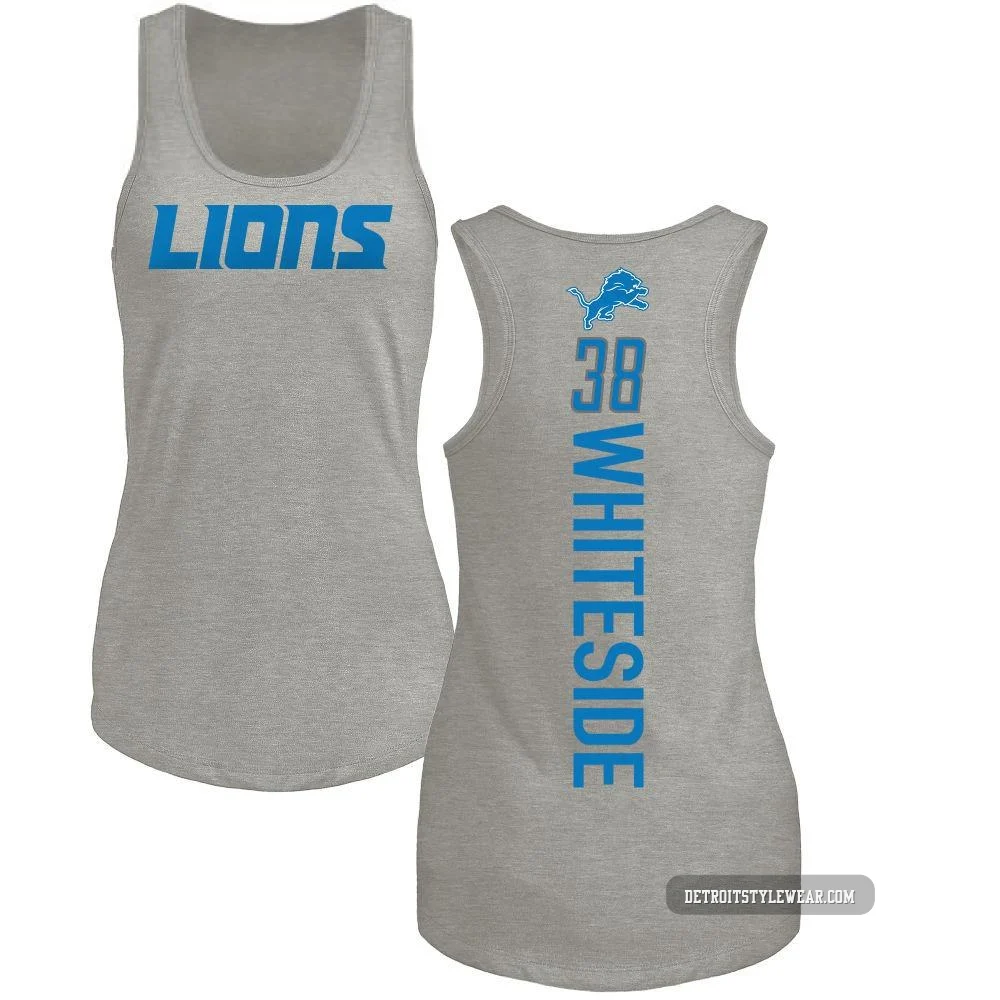 Nick Whiteside Detroit Lions ＃38 Women's Pro Line by Backer Tri-Blend Tank Top - Ash
