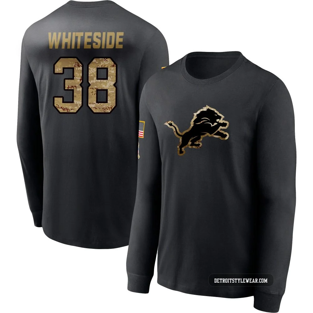 Nick Whiteside Detroit Lions ＃38 Youth Black 2020 Salute To Service Sideline Performance Long Sleeve T-Shirt