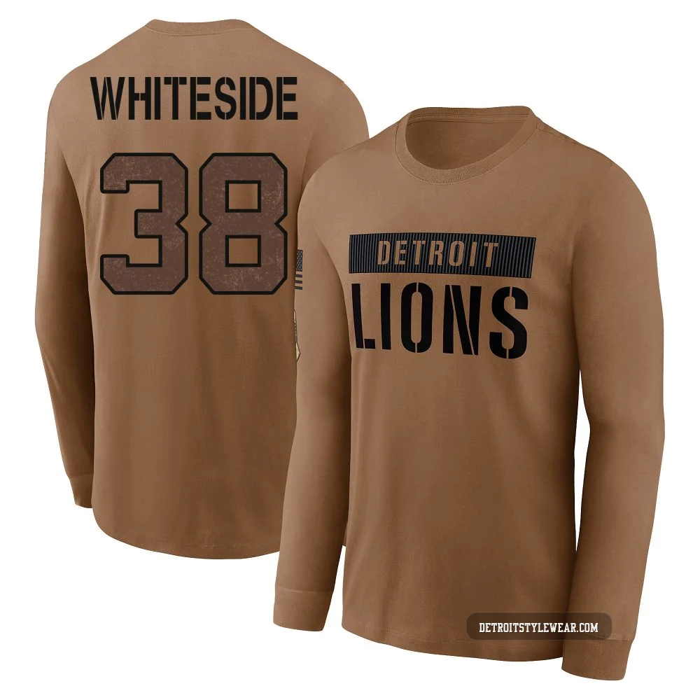 Nick Whiteside Detroit Lions ＃38 Youth Brown 2023 Salute To Service Long Sleeve T-Shirt