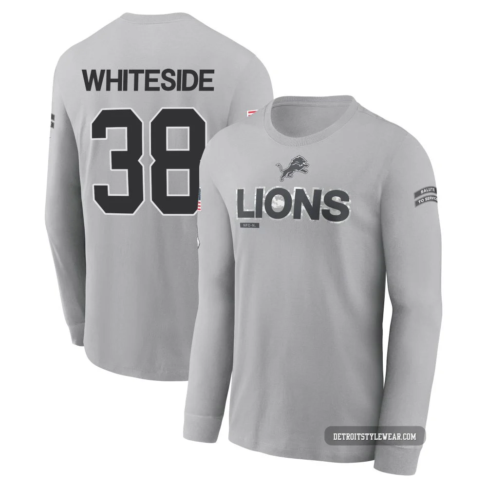 Nick Whiteside Detroit Lions ＃38 Youth Gray 2024 Salute to Service Long Sleeve T-Shirt