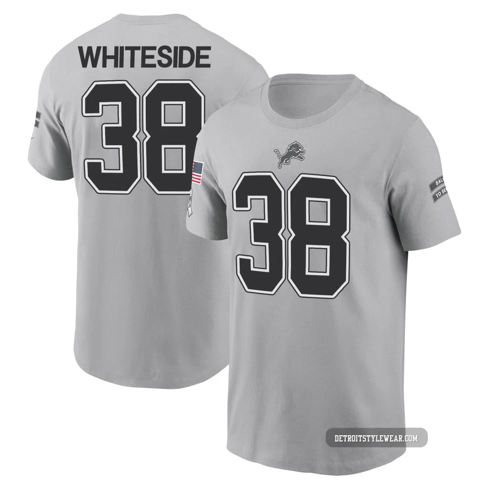 Nick Whiteside Detroit Lions ＃38 Youth Gray 2024 Salute to Service Name & Number T-Shirt