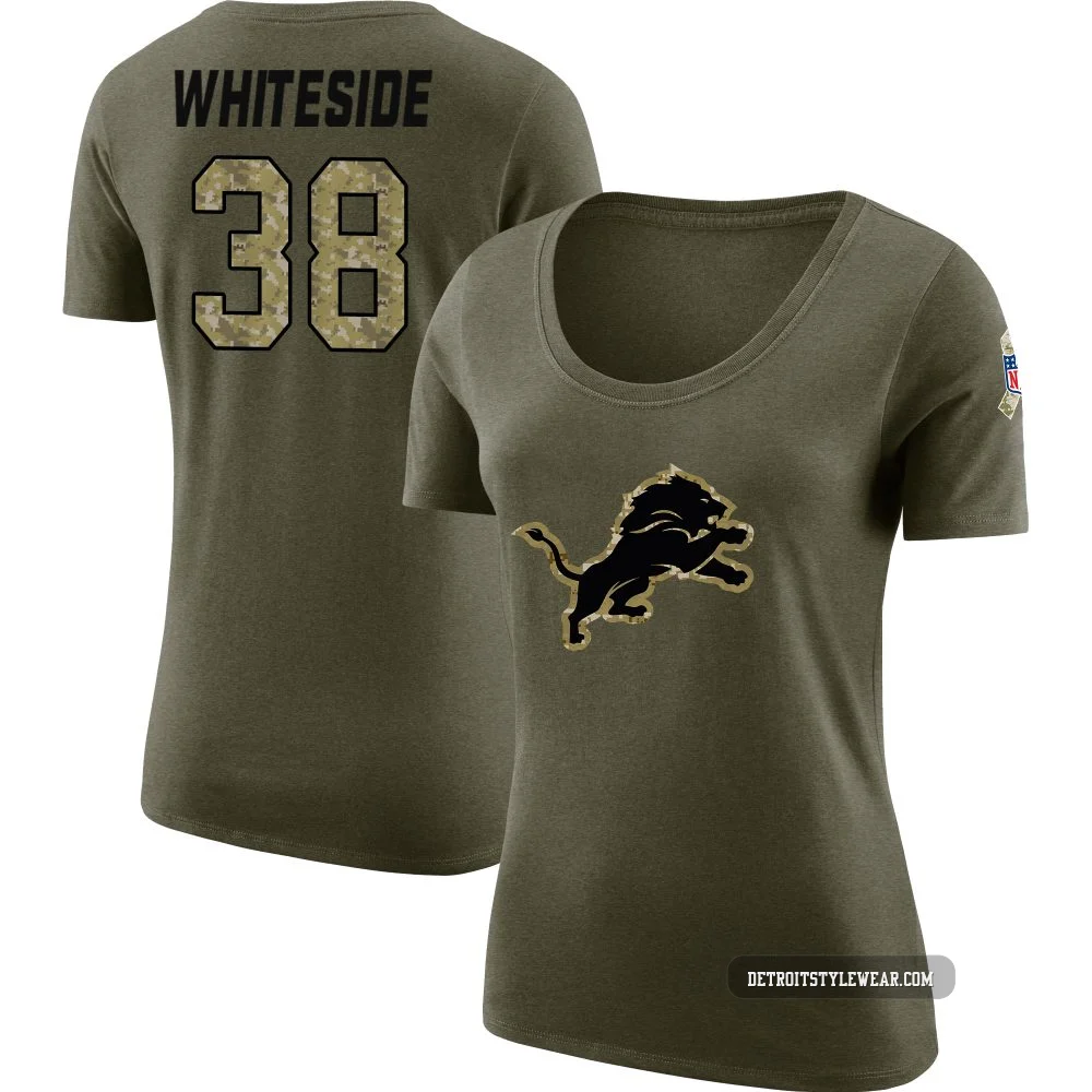 Nick Whiteside Detroit Lions Legend ＃38 Women's Olive Salute to Service Scoop Neck T-Shirt